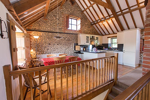 Old Flint Barn Cottage's dining area and kitchen