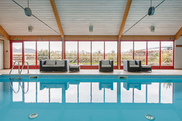 Indoor Heated Swimming Pool looking across to the fields, Home Farm Holiday Cottages