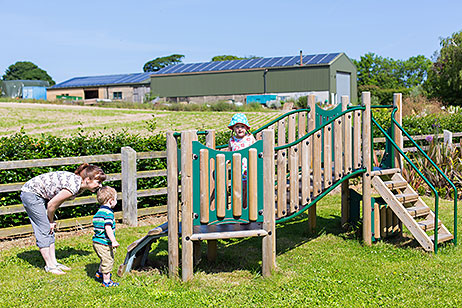 Toddlers and mum on and around toddler climbing frame